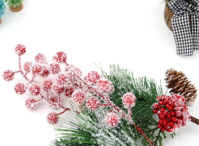 UWIOFF 24 Pcs Artificial Holly Berry Stems Christmas Frosted Berry Picks Sprigs Snowy Red Berries Frosted Cranberry Picks for Christmas Tree Fillers Decoration DIY Crafts Home Party Winter Decor, 8.5inch - Image 5